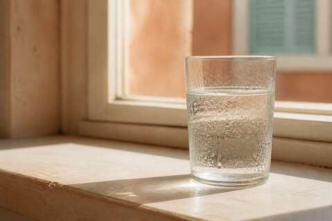 Glass of water on a sunlit windowsill